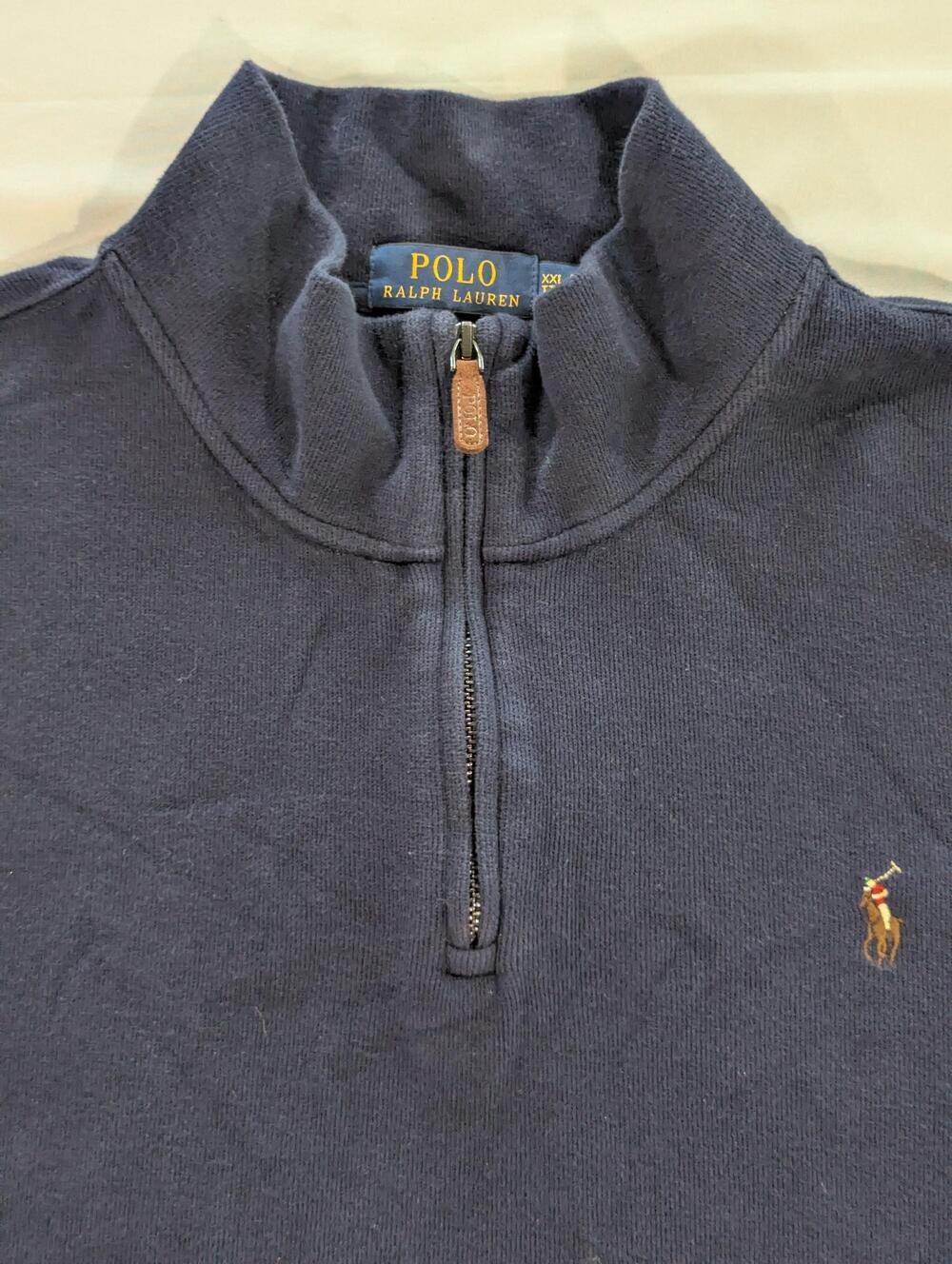 Polo Ralph Lauren Sweater Mens 2XL Blue 1/4 Zip Mock Neck Cotton Knit Pullover